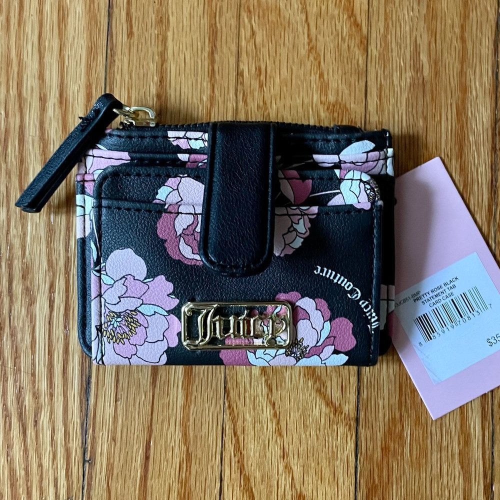 NWT Juicy Couture Statement Tab Card Case Wallet in Pretty Rose Black